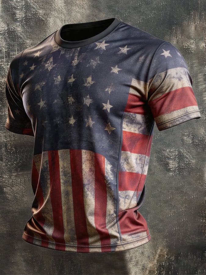 Men's Retro Independence Day Patriot Crew Neck T-Shirt