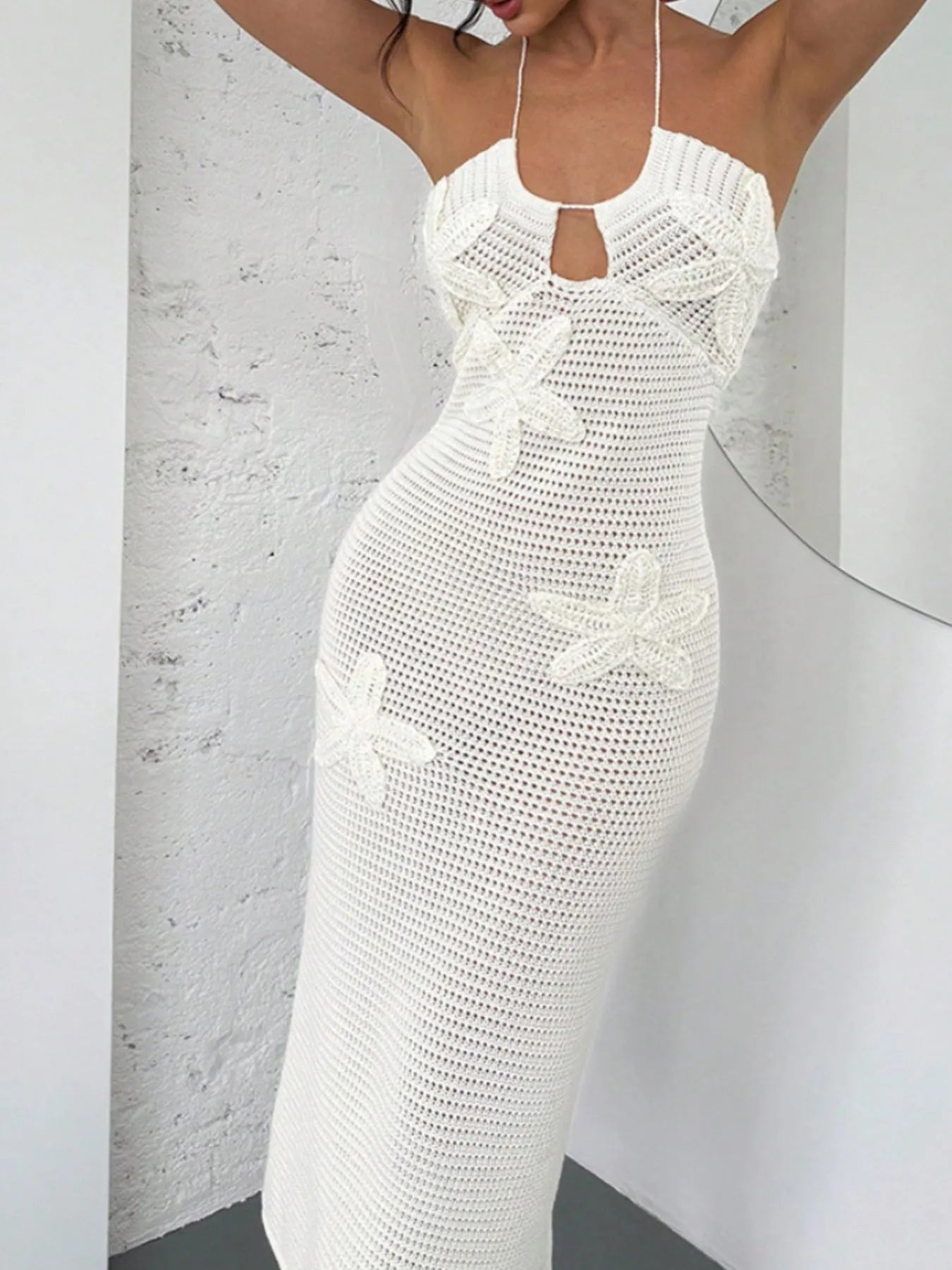 Crochet Backless Midi Knit Dress