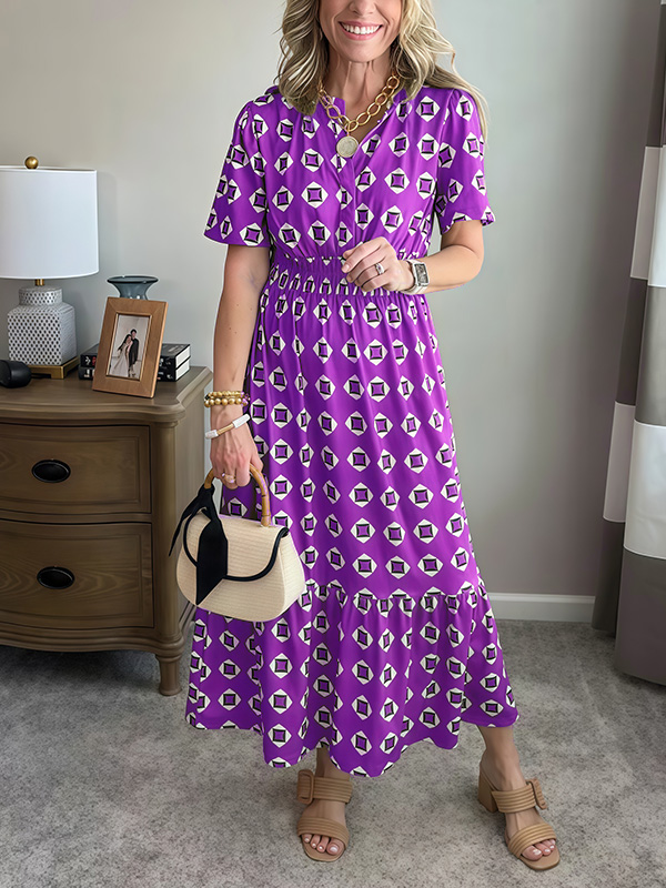 CLEARANCE🔥 Summer Elastic Waistband Printed Dress