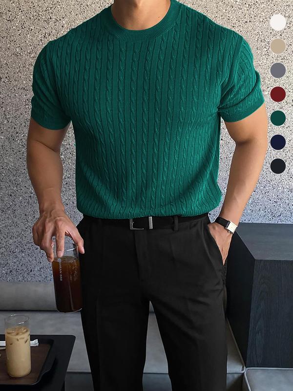 Men’s Slim Cable Knit Crew Neck Top – Lightweight Casual Knit for Spring & Summer