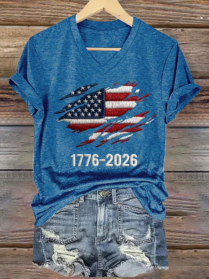 Women's 250th Anniversary National Flag Print Casual Short-Sleeve T-Shirt
