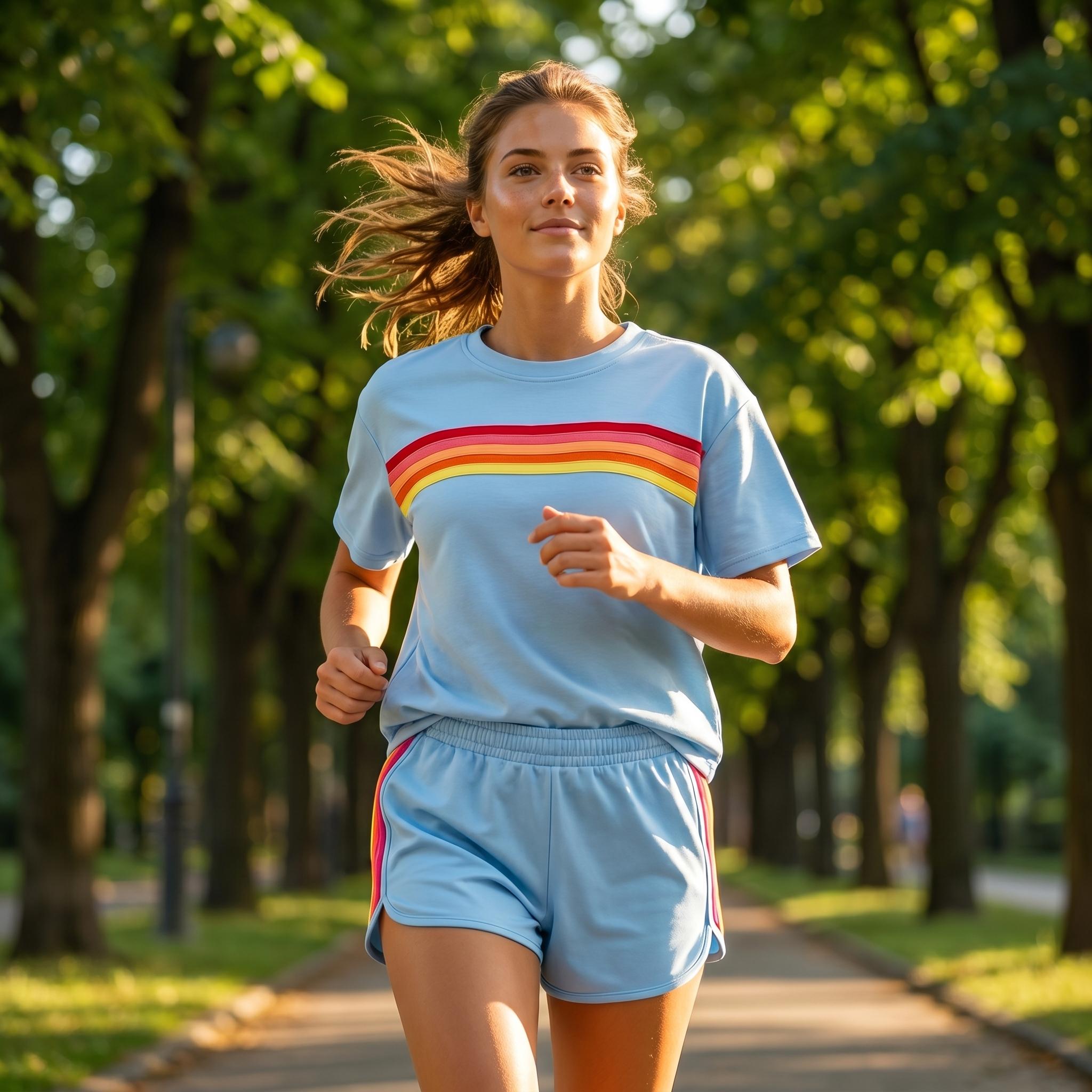 Women's Short Two-Piece Rainbow-Striped Outdoor Sports Set