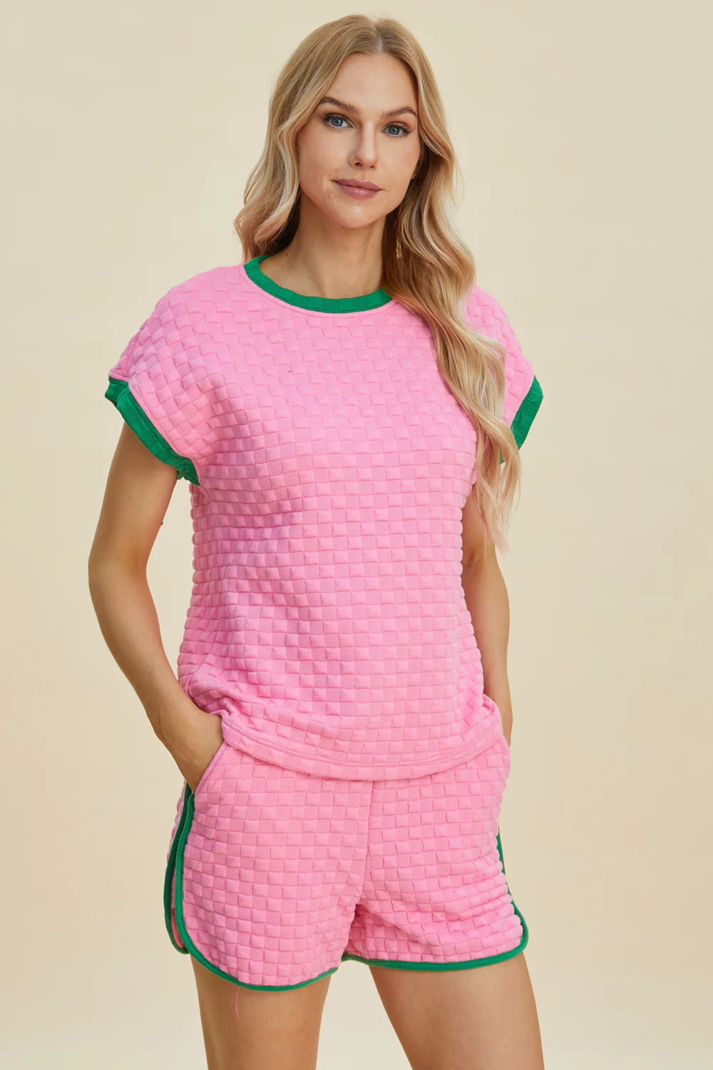 Full Size Texture Contrast T-Shirt and Shorts Set