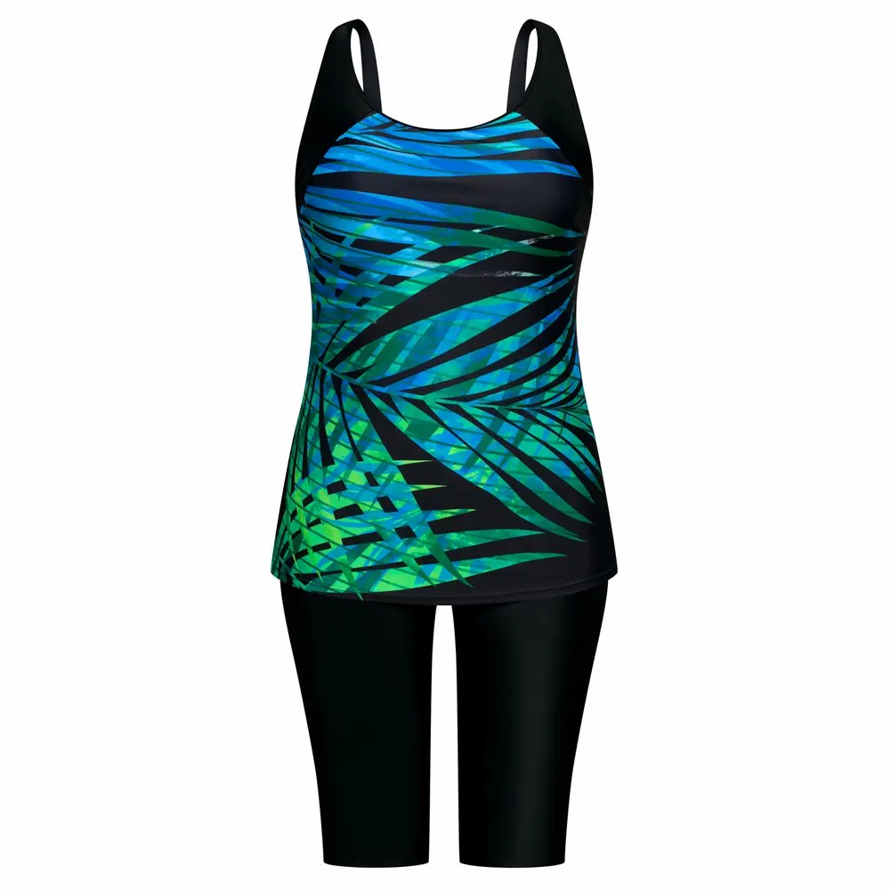 Two-Piece Swimsuit Women's Sun Protection Knee-Length Swim Shorts Tummy Control Outdoor Swimsuit Tankinis Set
