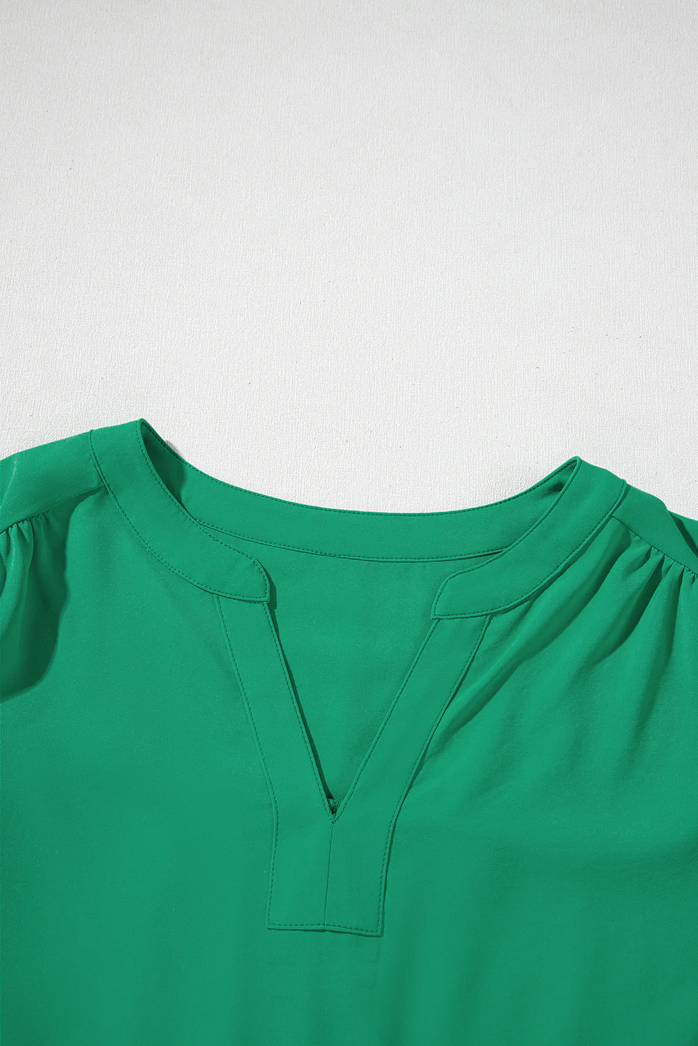 Contrast Floral Embroidered 3/4 Sleeve Notched V Neck Elegant Blouse