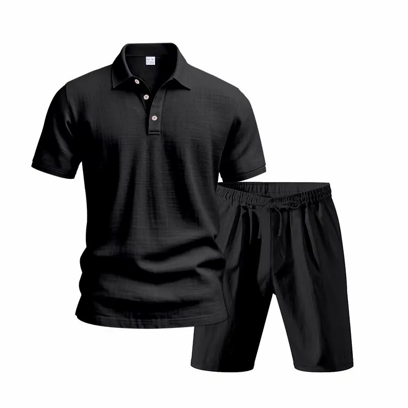 Men’s Linen Beach Two Piece Set, Casual Short Sleeve Button Down Shirt and Loose Long Pants Set