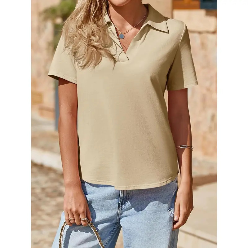 Women's Short-Sleeve Slim-Fit Lightweight Polyester V-Neck Polo Shirt