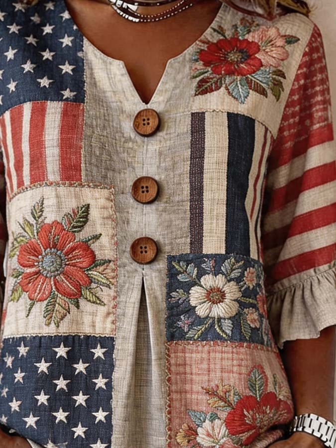 Women'S Casual Printed Independence Day Top