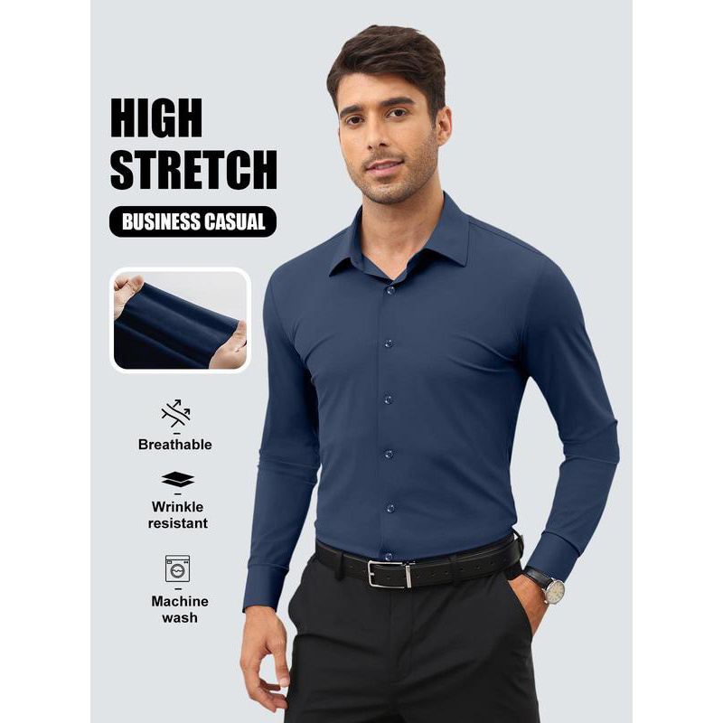🔥Last Day Promotion!🔥Men’s 4-Way Stretch Travel Dress Shirt: Wrinkle-Free Slim Fit