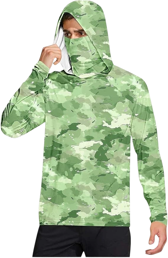 Long Sleeve Sun Shirt Men UPF 50+ Rash Guard Cooling Fishing Hoodies with Mask Casual Summer UV SPF Hiking Blouses