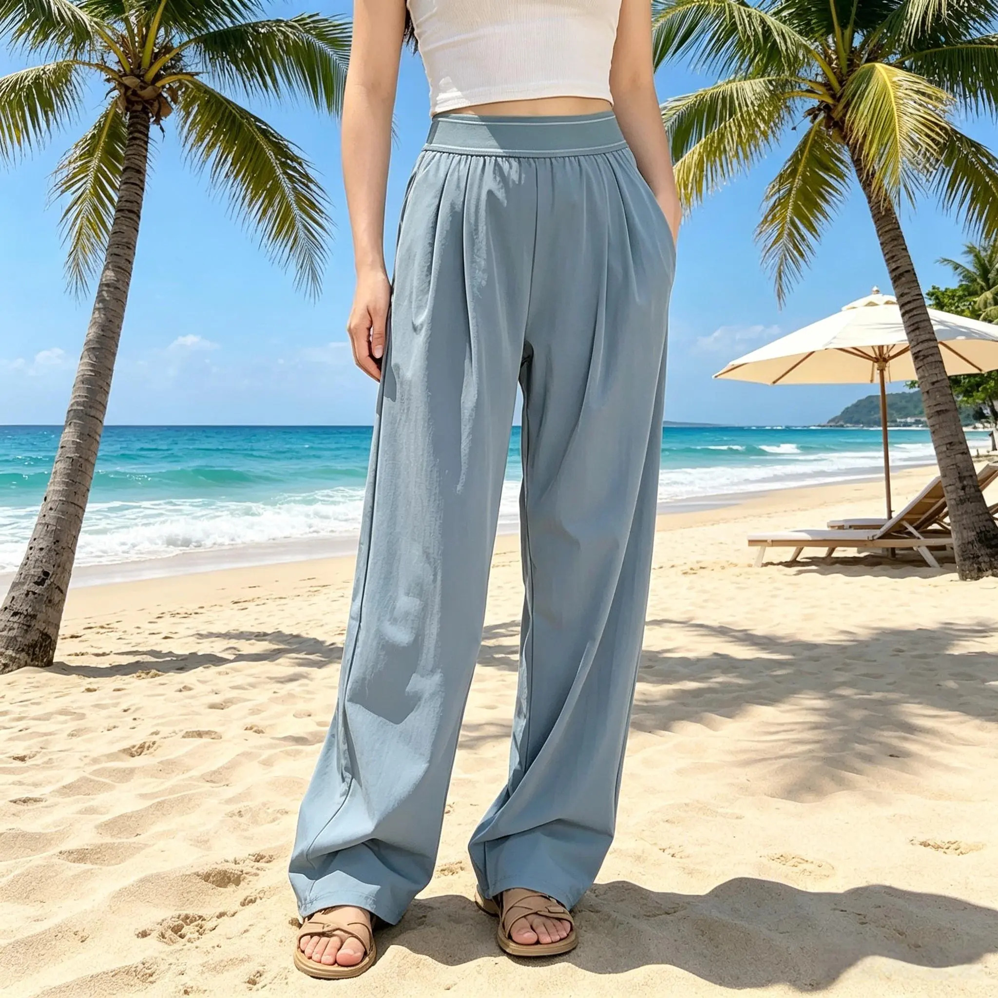 Women's High-Waisted Wide-Leg Casual Pants (with Pockets)