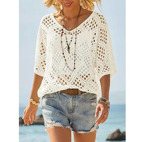 🔥Clearance sale, limited stock 🔥Women's Bohemian-Style Crocheted V-Neck Top