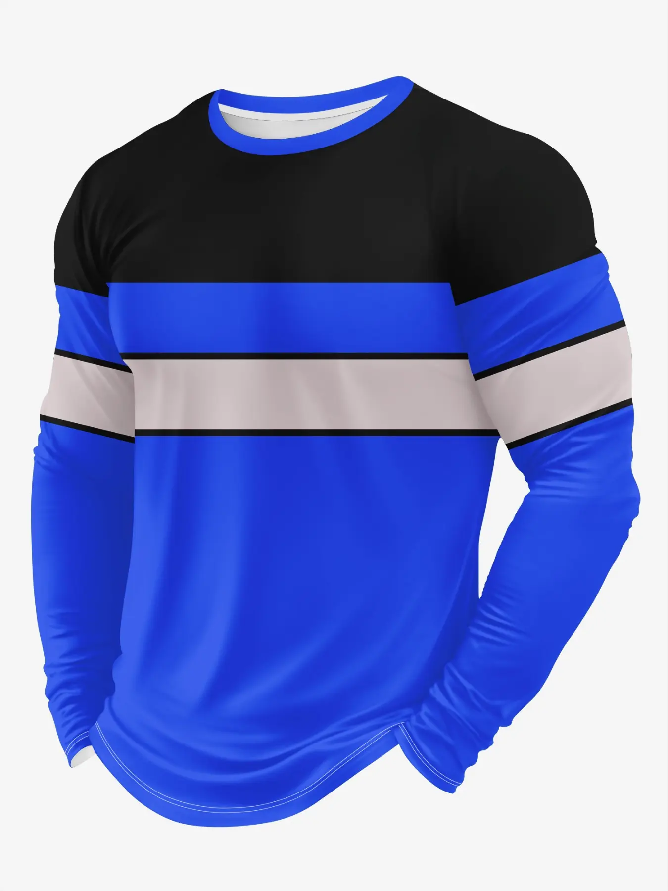 Men's Sport Long Sleeve T-Shirt, Patchwork Color Breathable Quick-Dry Top, Fashion Fitted Short Length, Spring & Fall Wear