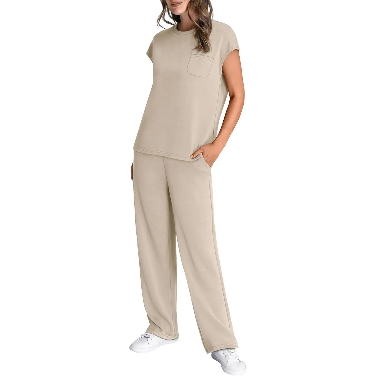 Women's Cap Sleeve Casual Lounge 2 Piece Set