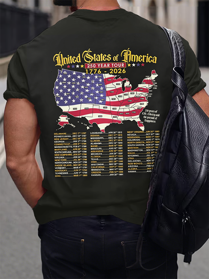 Men'S Casual American 1776-2026 Anniversary Printed Short Sleeved T-Shirt