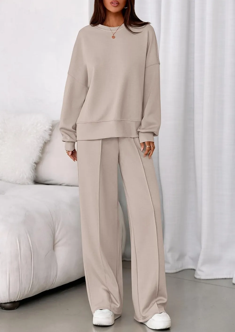 2 Piece Sets For Women Fall Trendy Long Sleeve Sweatshirt Wide Leg Pants Loungewear