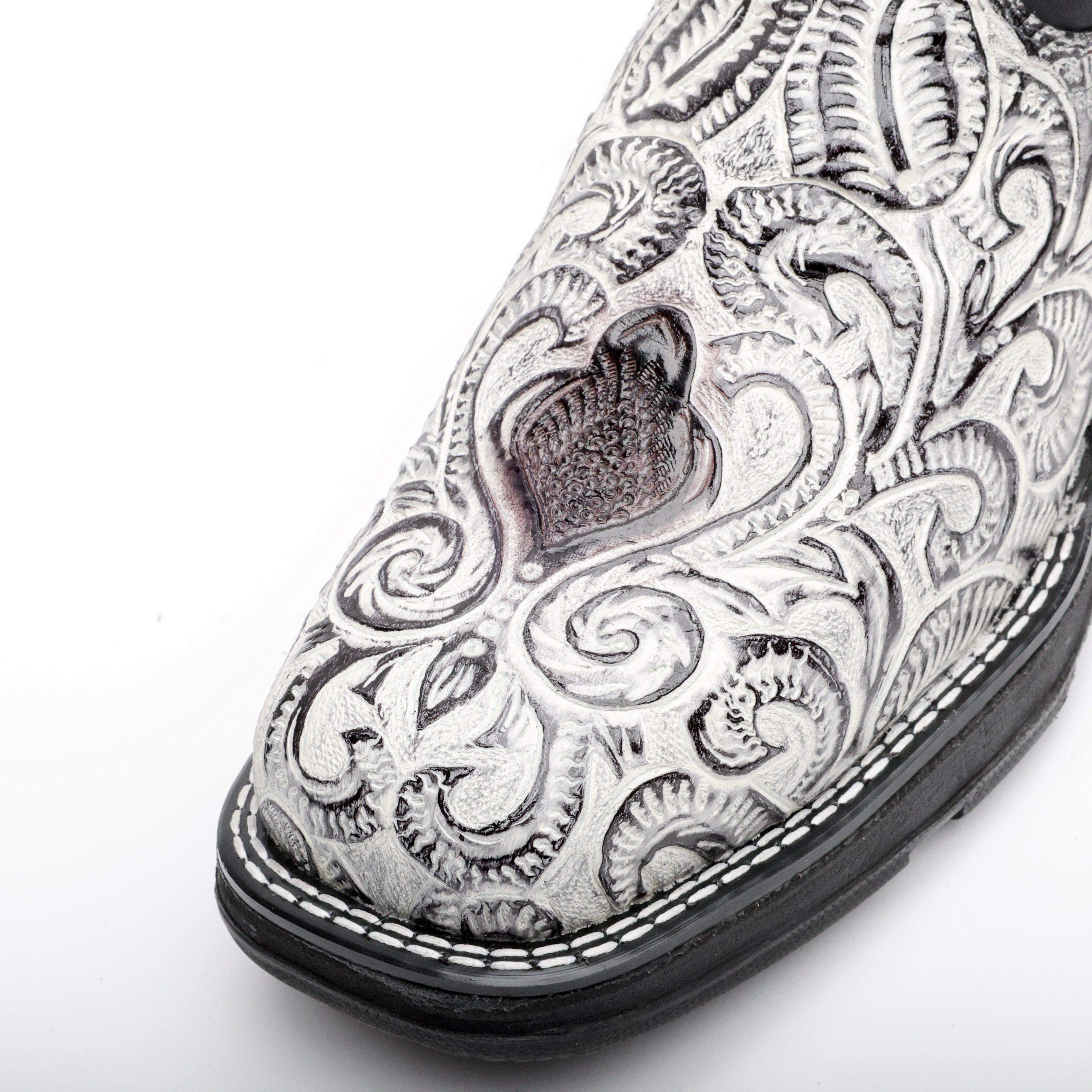Snow White Hand-Tooled Leather Boots With 3D Lightweight Sole - Composite Toe
