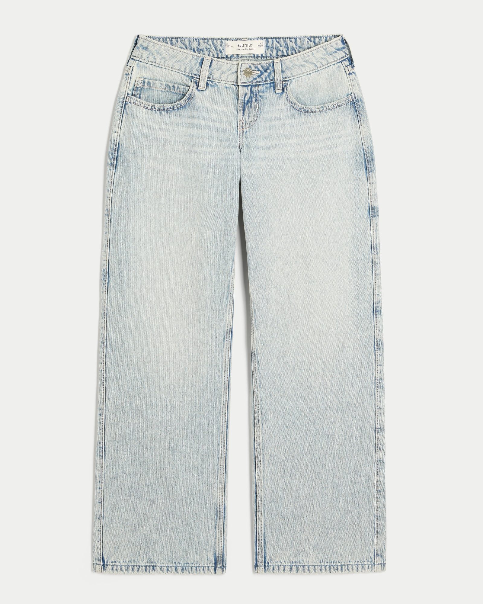 Ultra Low-Rise Light Wash Buckle Back Baggy Jeans