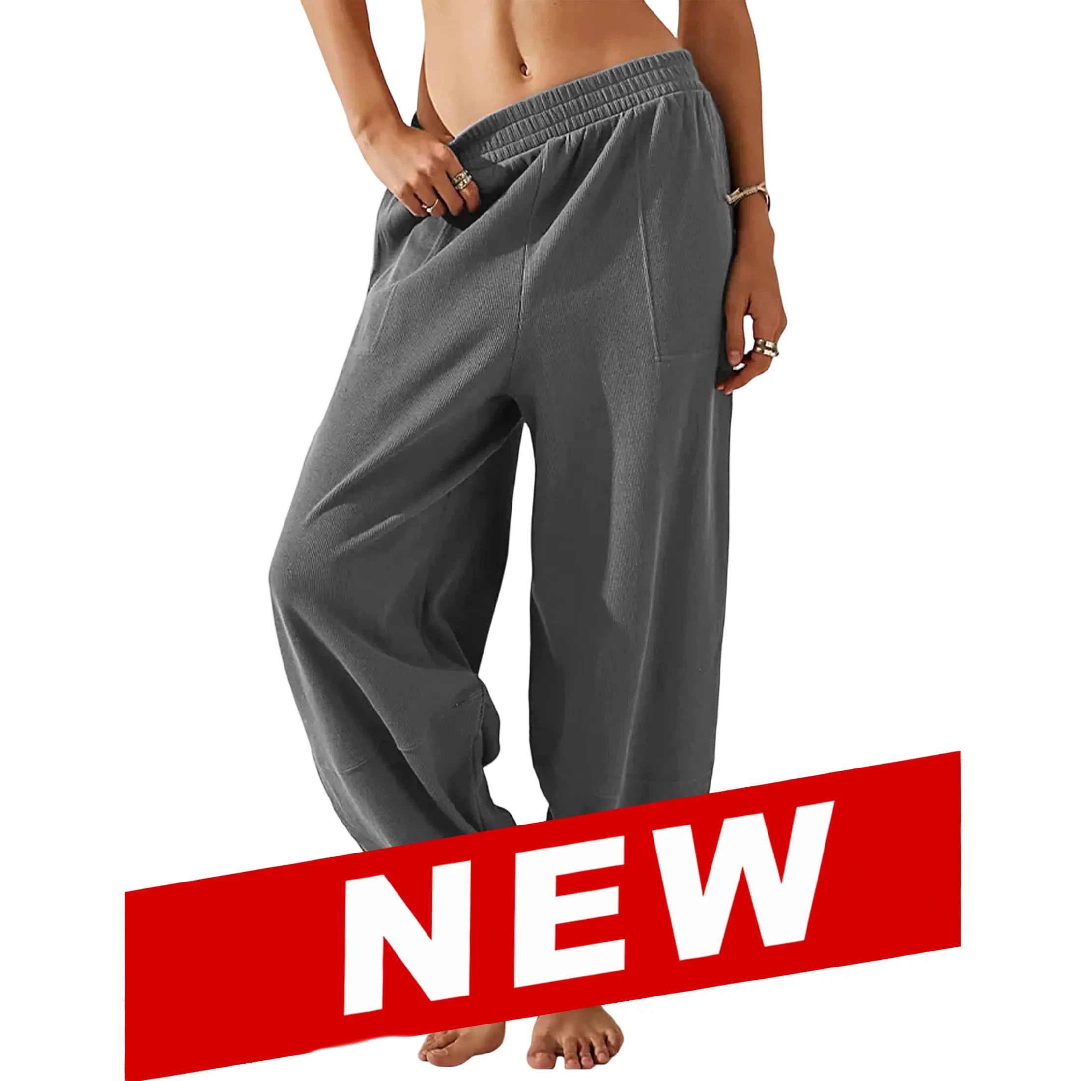 Women's Baggy Wide-Leg Pants - Casual, Elastic-Waisted, Bohemian Minimalist Basic Women's Clothes Bottom with Pockets,summerwins