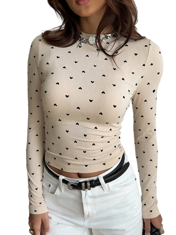 Women's color-block heart-patterned crewneck sweater