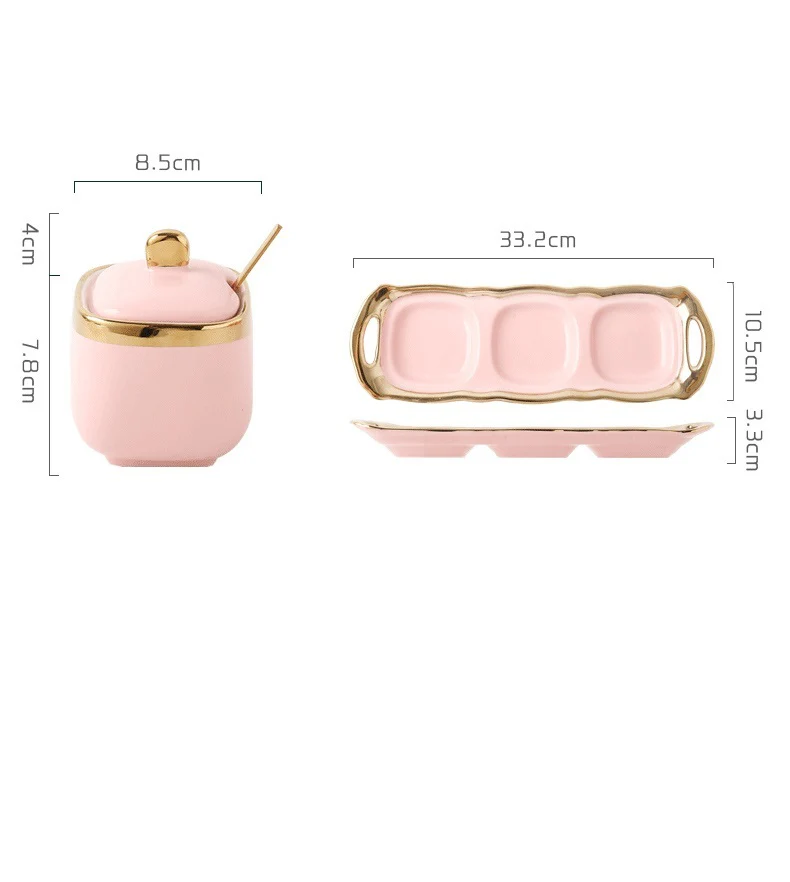 3PC Nordic Color-Glazed Ceramic-Gold Trim Serving Jars
