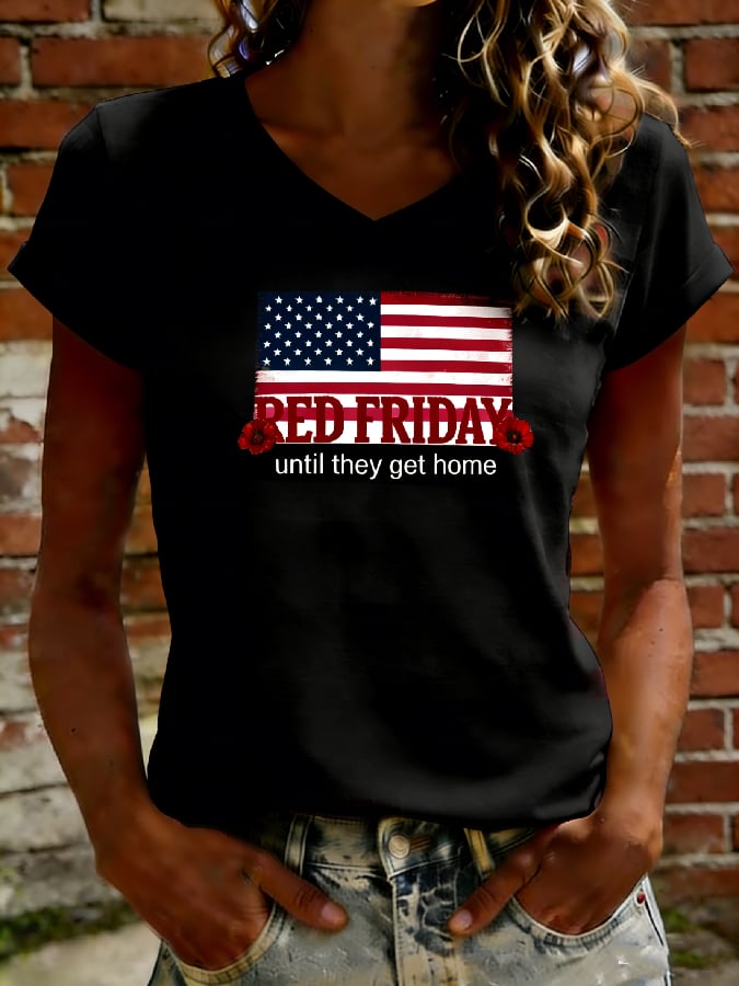 Women's Casual Red Friday Print Short-Sleeve T-Shirt