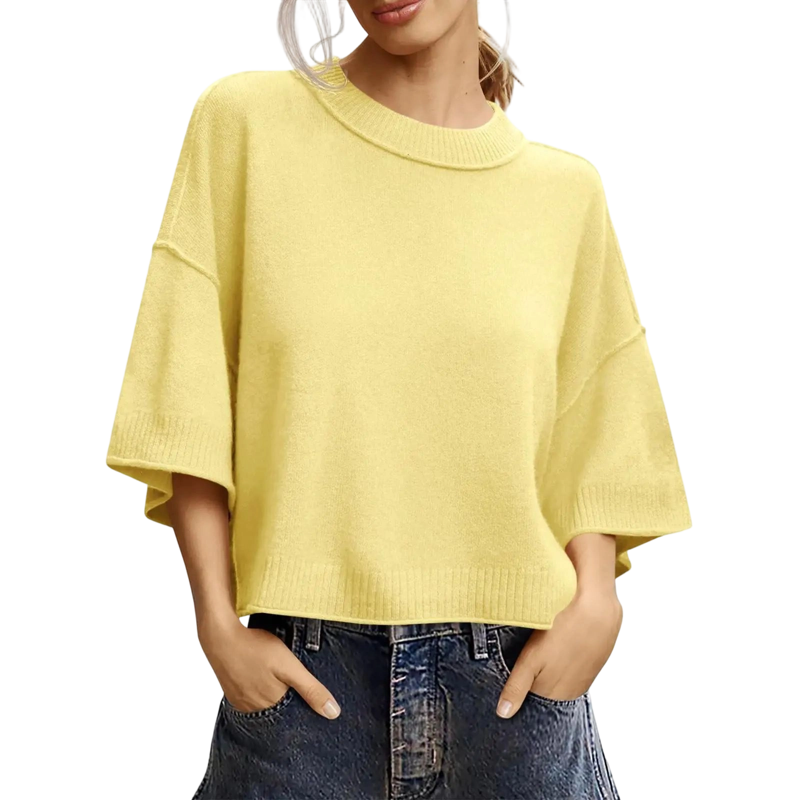 Womens Short Sleeve Sweater Summer Oversized Cropped Sweaters