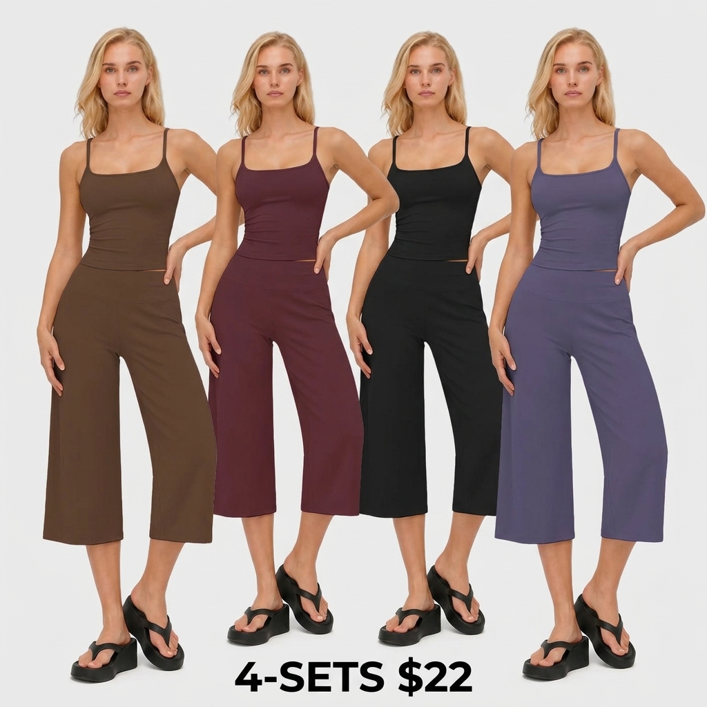 Women's 2-Piece Athleisure Workout Set – Slimming Camisole Tank & High Waisted Quick-Dry Shorts