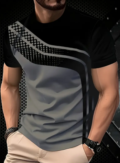 Set of 5, Striped Print Men'S Stylish Casual Streetwear Short-Sleeve T-Shirts