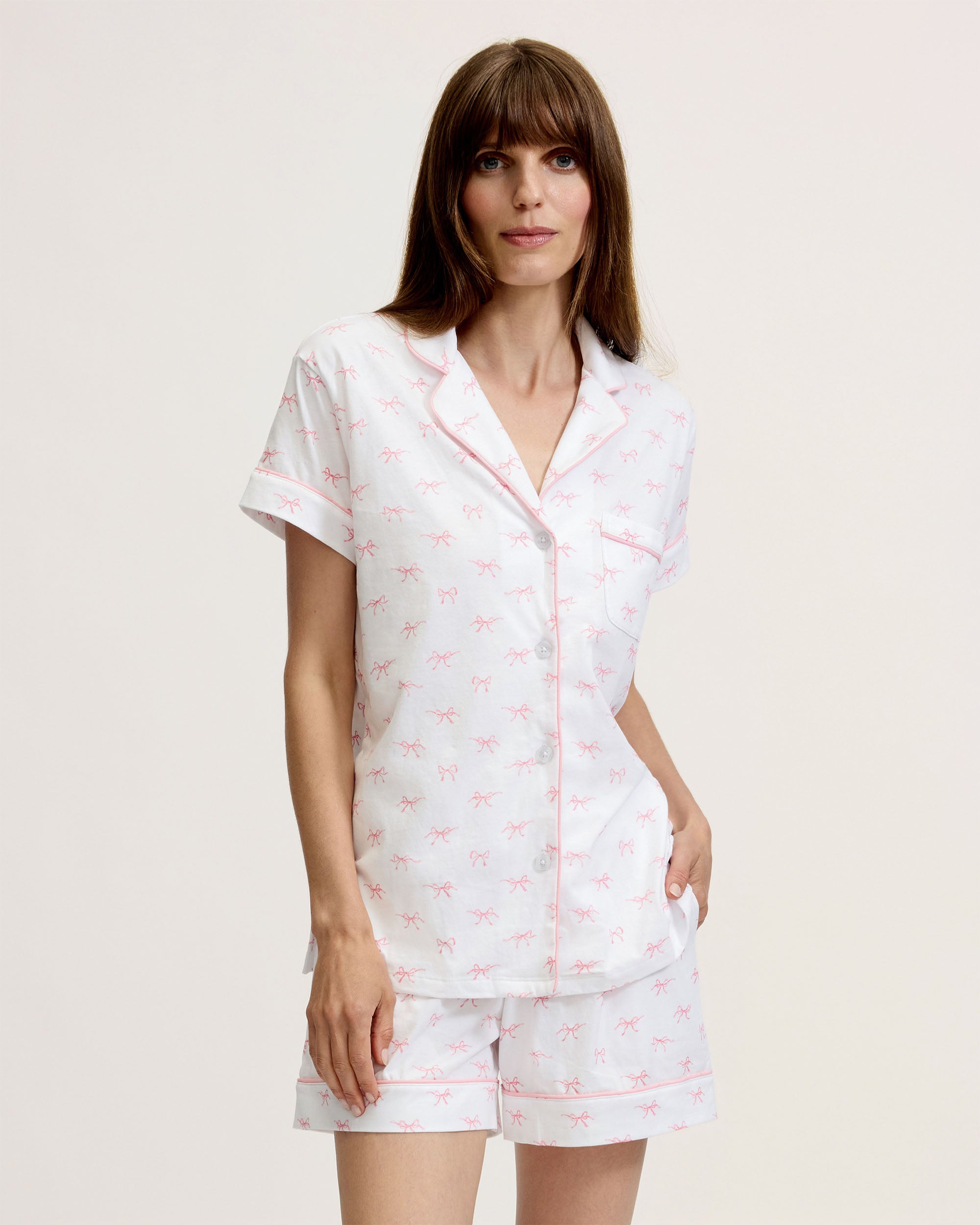 Women's Pima Short Sleeve Short Set in Blushing Bows