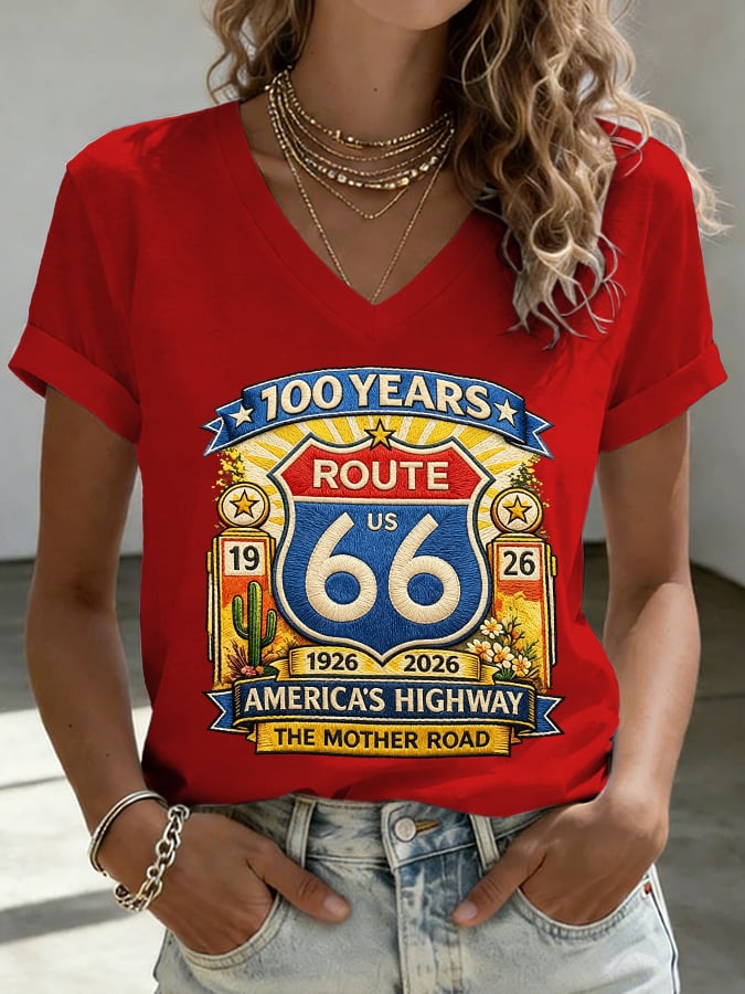Women's Route 66 Centennial Mother Road Print Casual T-shirt