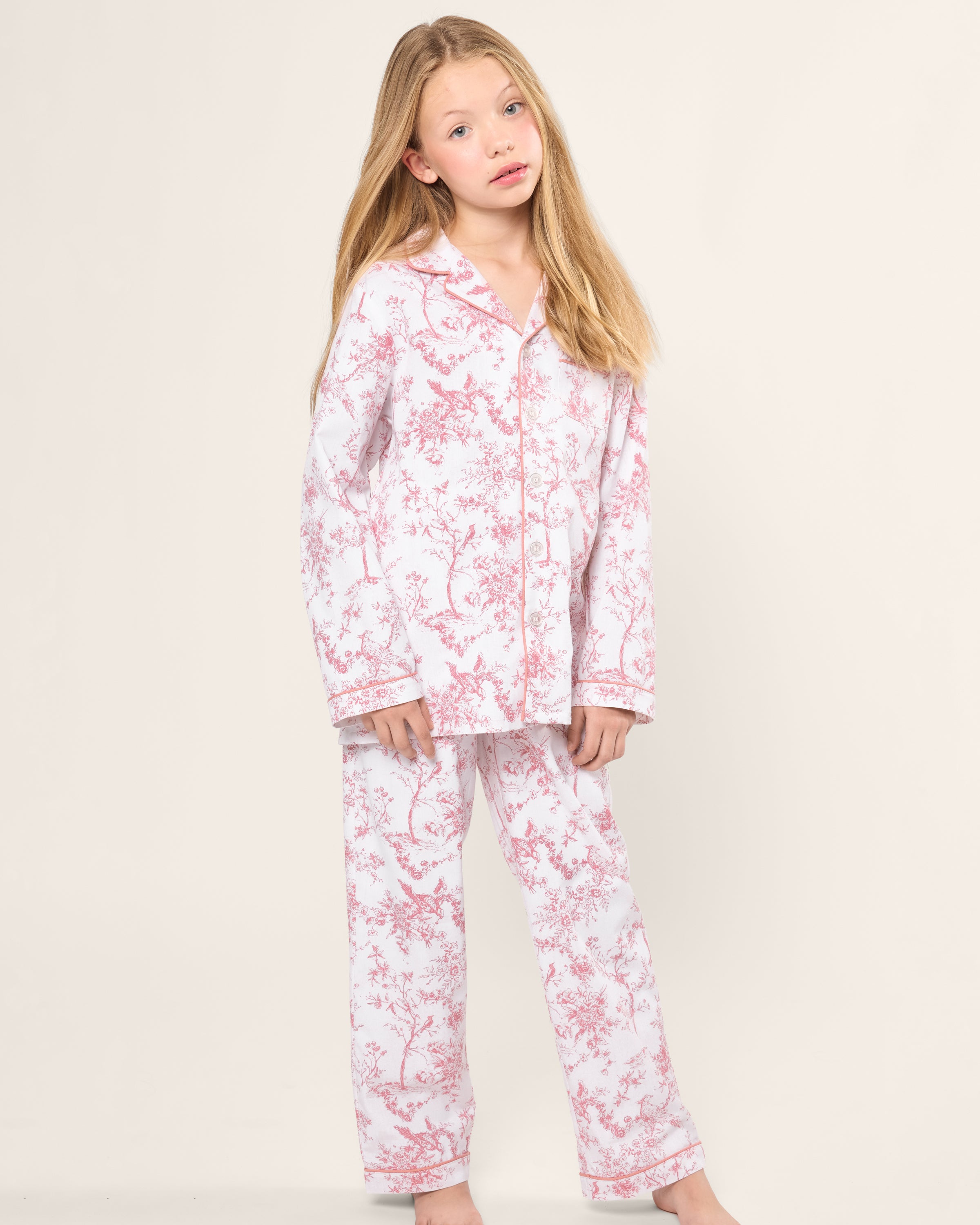 Kid's Twill Pajama Set in Pink Timeless Toile