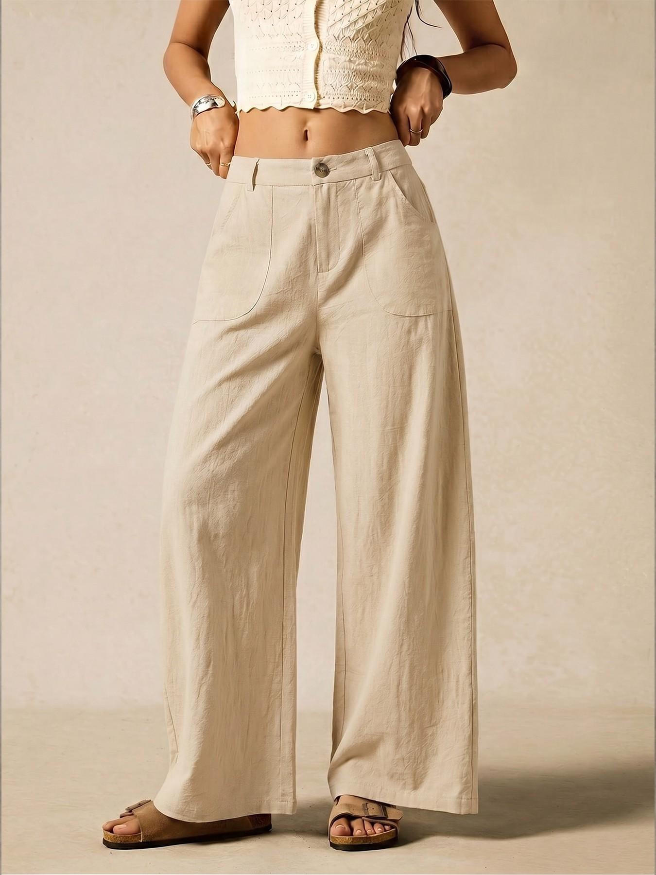 Women's Summer Linen Breathable Lightweight Wide-Leg Pants
