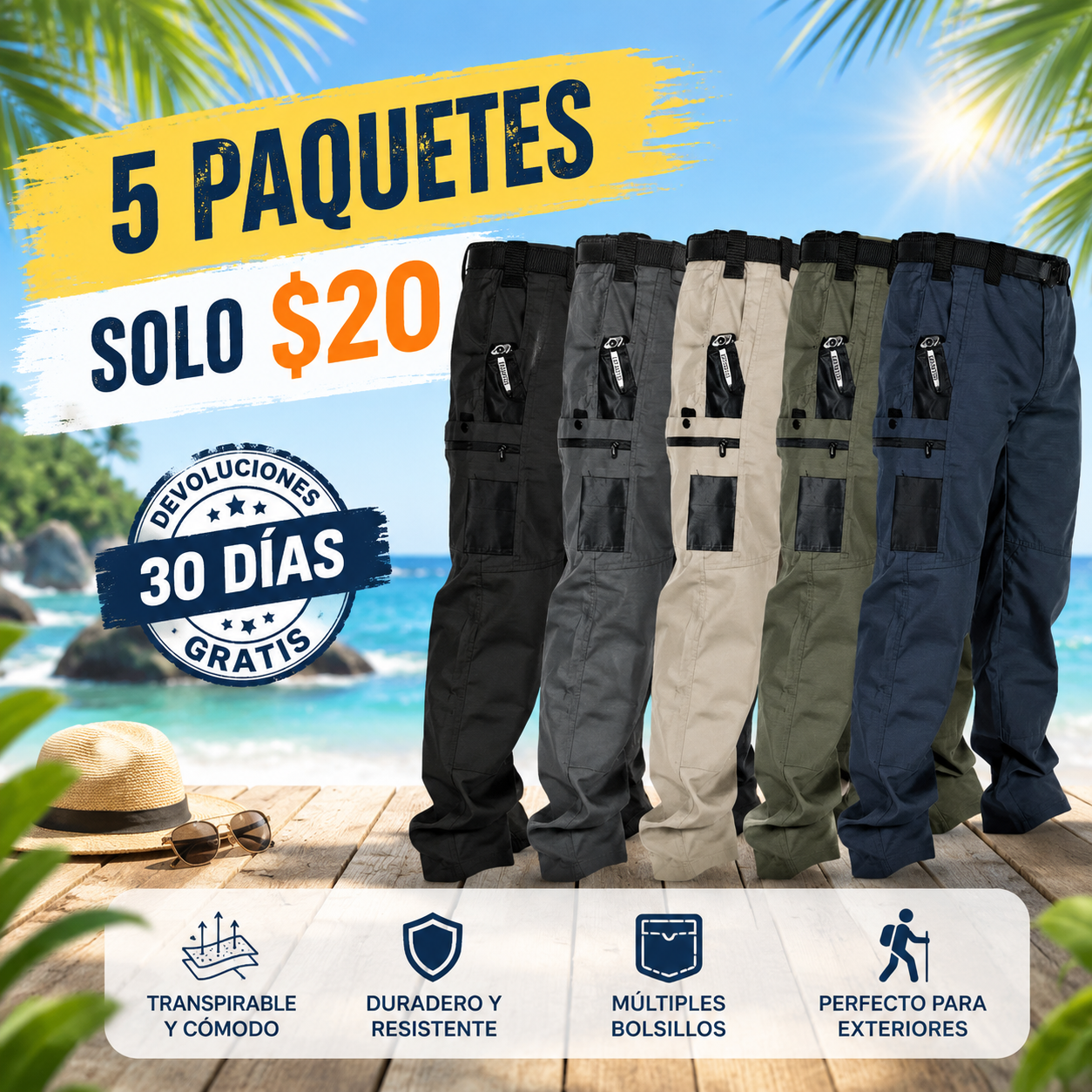 Pantalones tácticos de trabajo para hombre con múltiples bolsillos-Se vende únicamente en Estados Unidos y España.