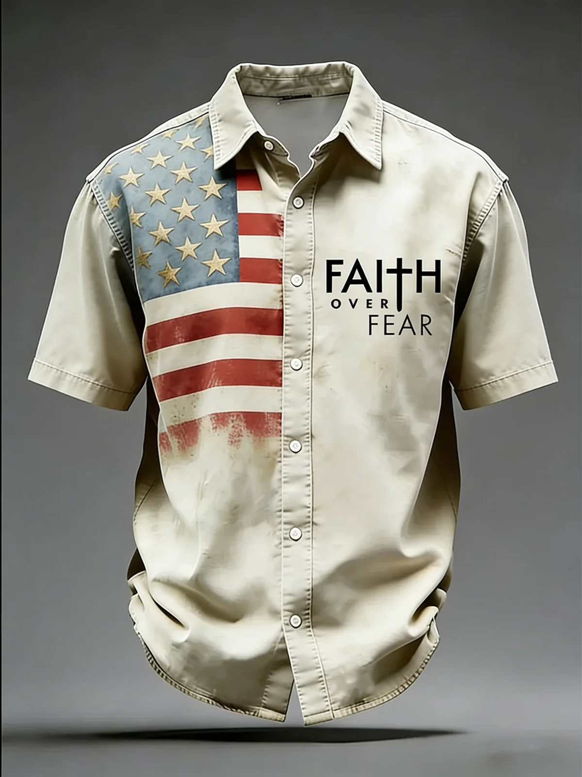 Men'S Casual 250Th Anniversary Of The Founding Of The United States Printed Button Down Short Sleeved Shirt