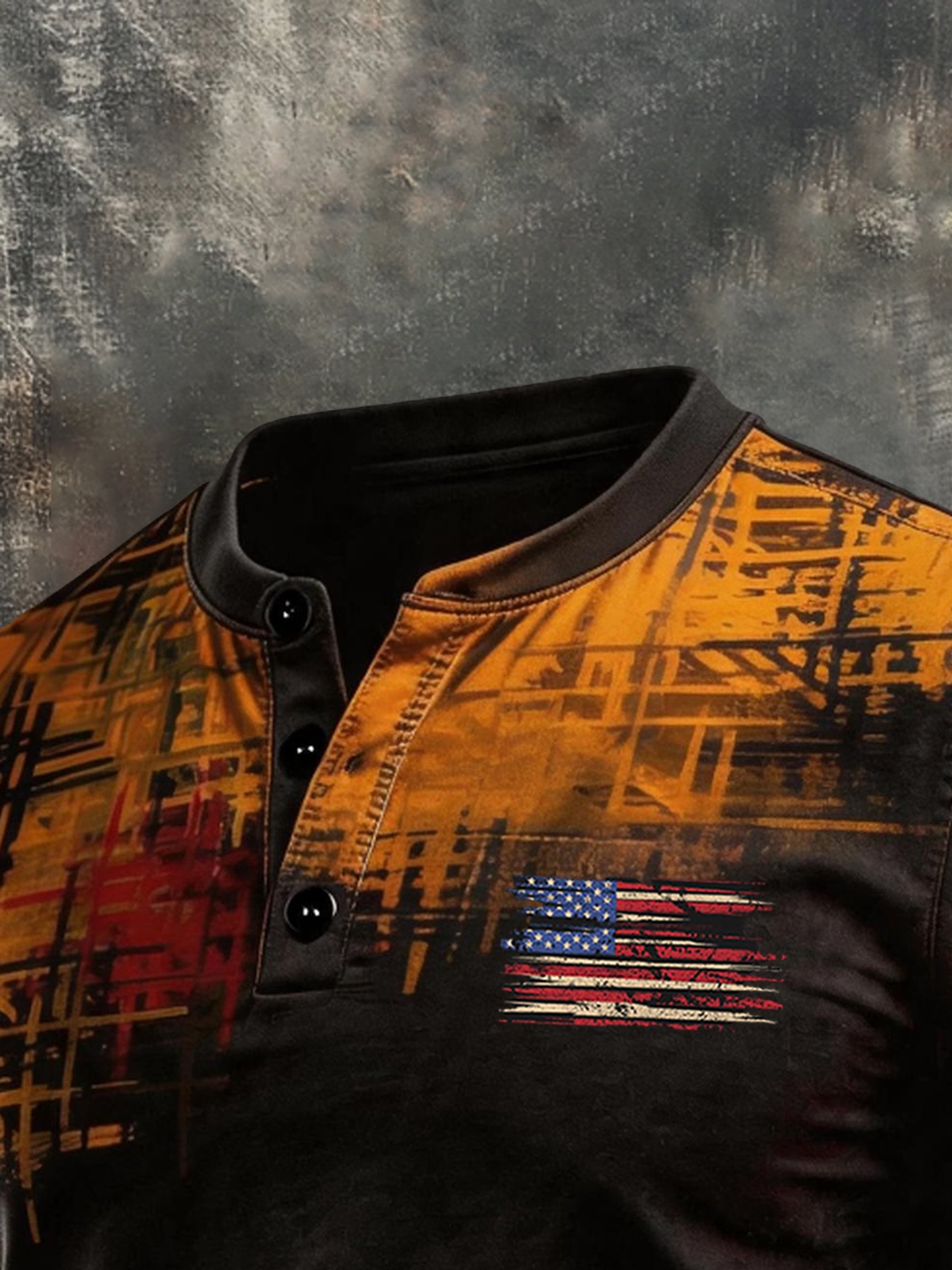 Men's Retro Patriotic Color-Block Short-Sleeve Henley T-Shirt