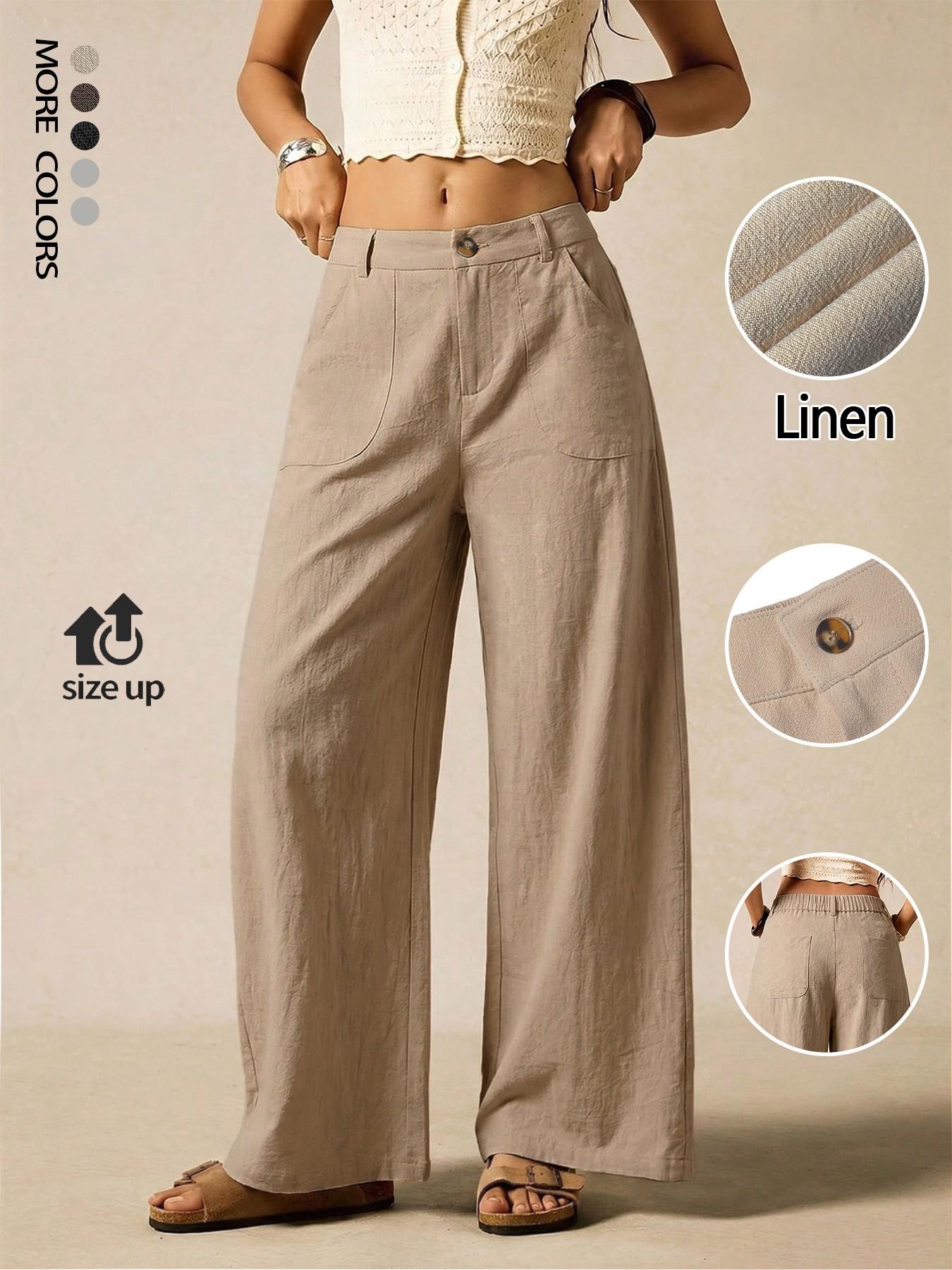 Women's Summer Linen Breathable Lightweight Wide-Leg Pants