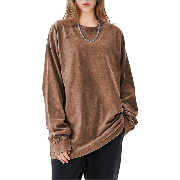 Unisex Oversized Vintage Acid Wash Tee: Long-Sleeve, Baggy Cotton