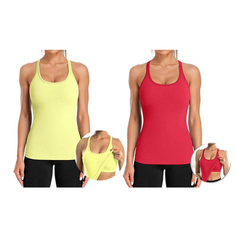 Women’s Ribbed Workout Tank Top with Built-in Bra