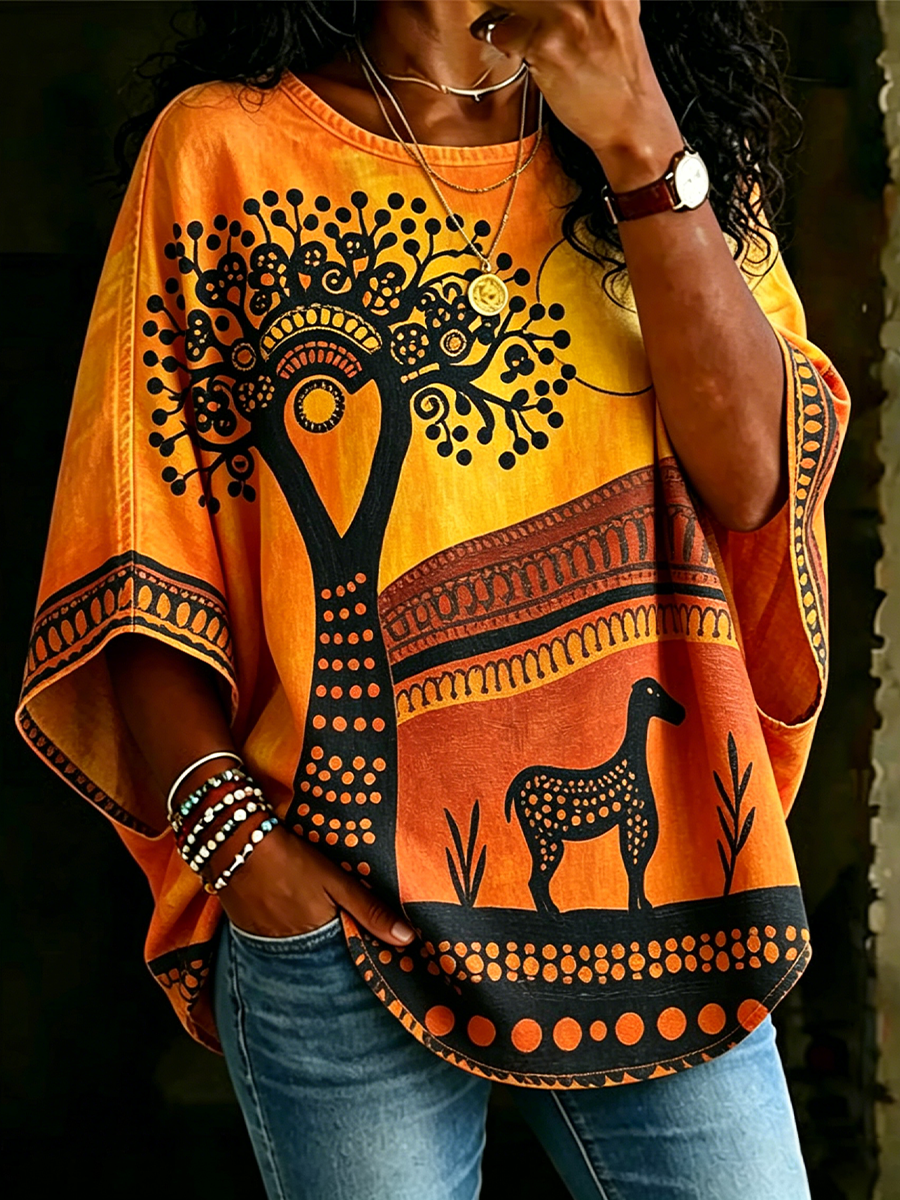 African Tribal Fashion Art Print T-Shirt for Women