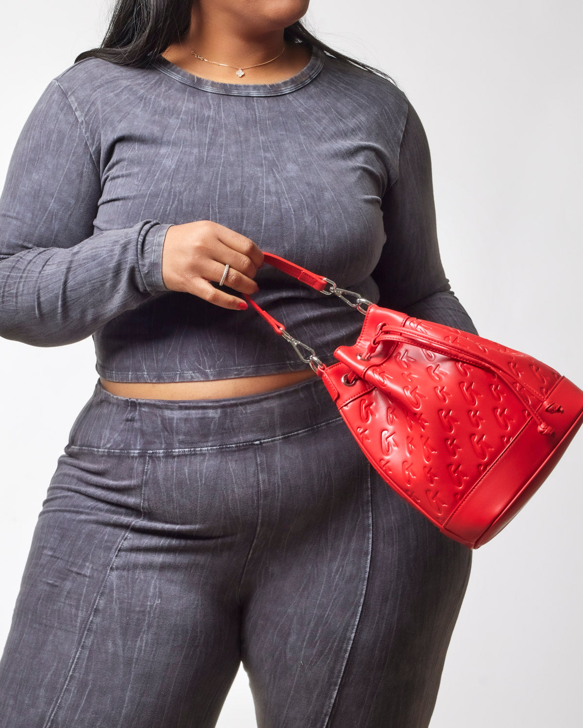 MEDIUM MONOGRAM BUCKET BAG - RED