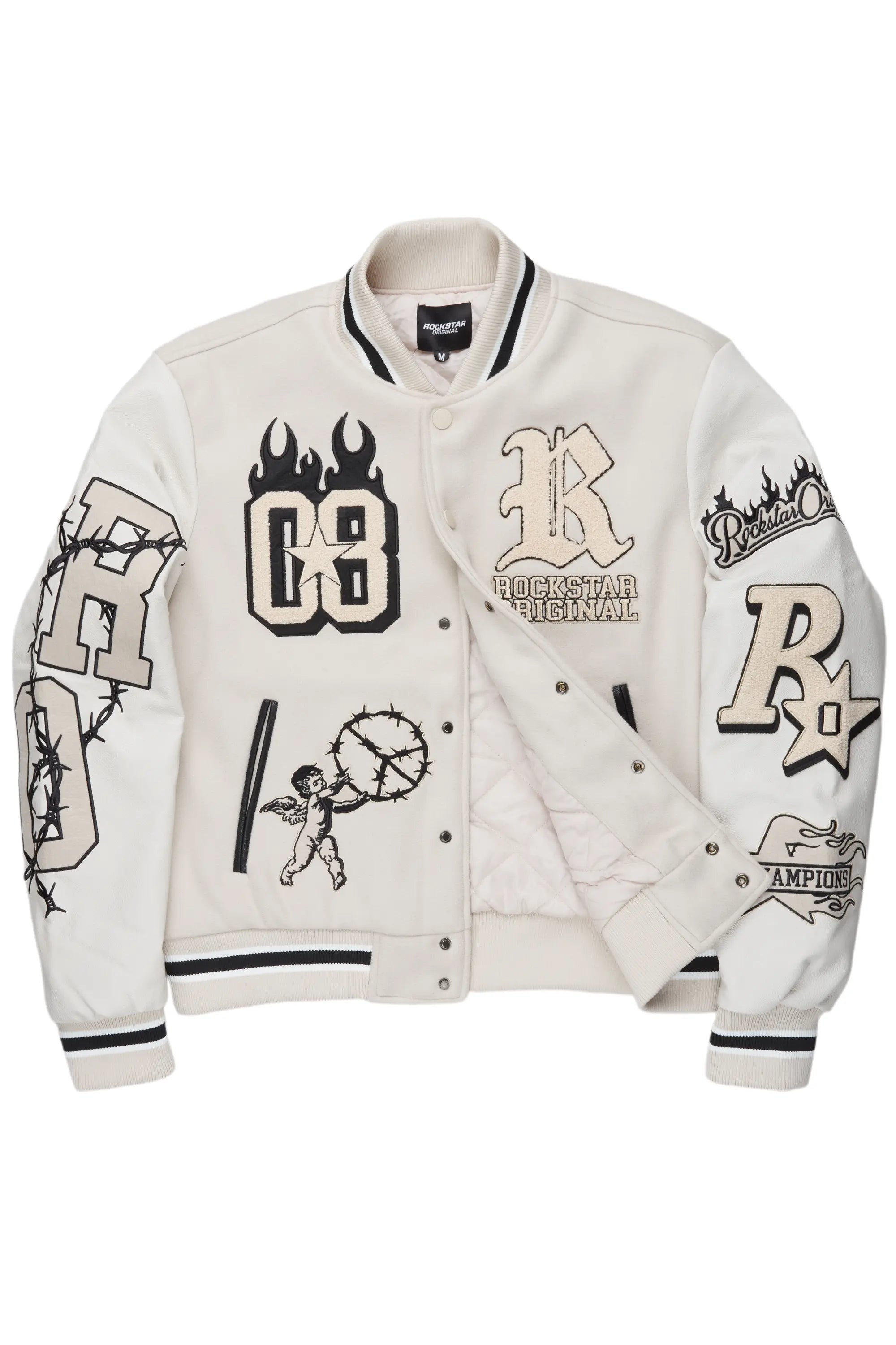 Vielsa Beige Oversized Varsity Jacket