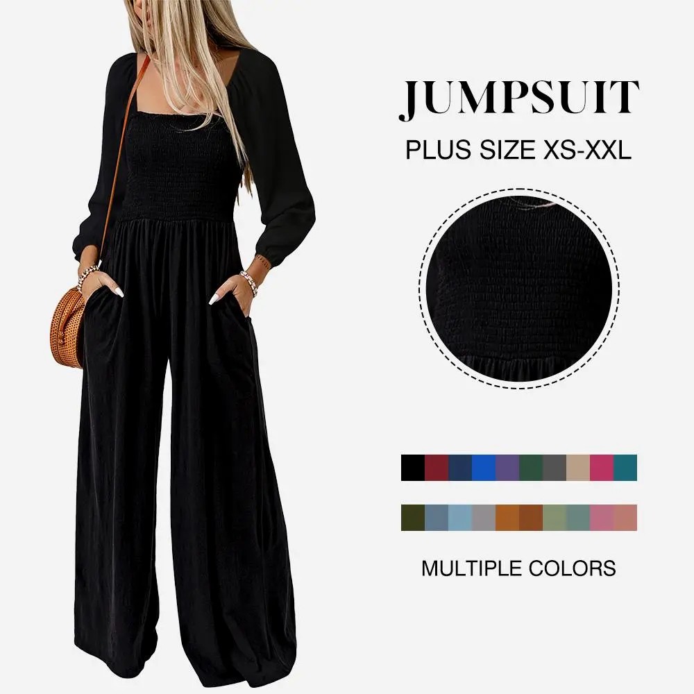 🌿 Women's Long Sleeve Wide Leg Casual Jumpsuit