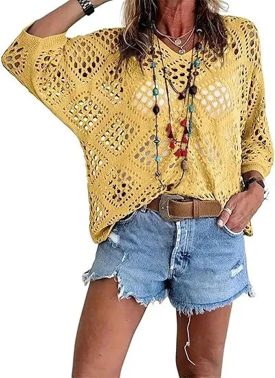 🔥Clearance sale, limited stock 🔥Women's Bohemian-Style Crocheted V-Neck Top