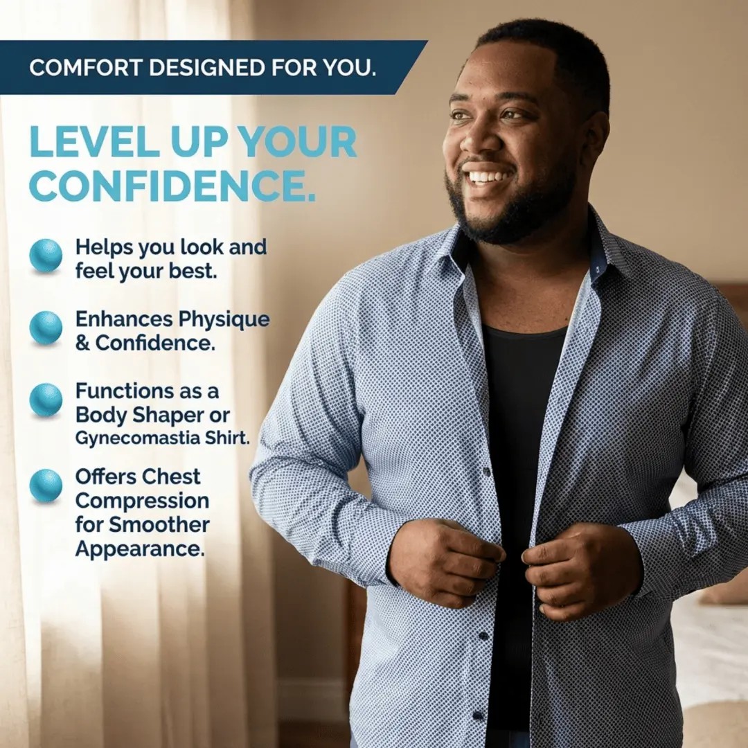 Men’s Tall Fit Compression Shapewear Clothing Shirt - Tummy Control Slimming Undershirt