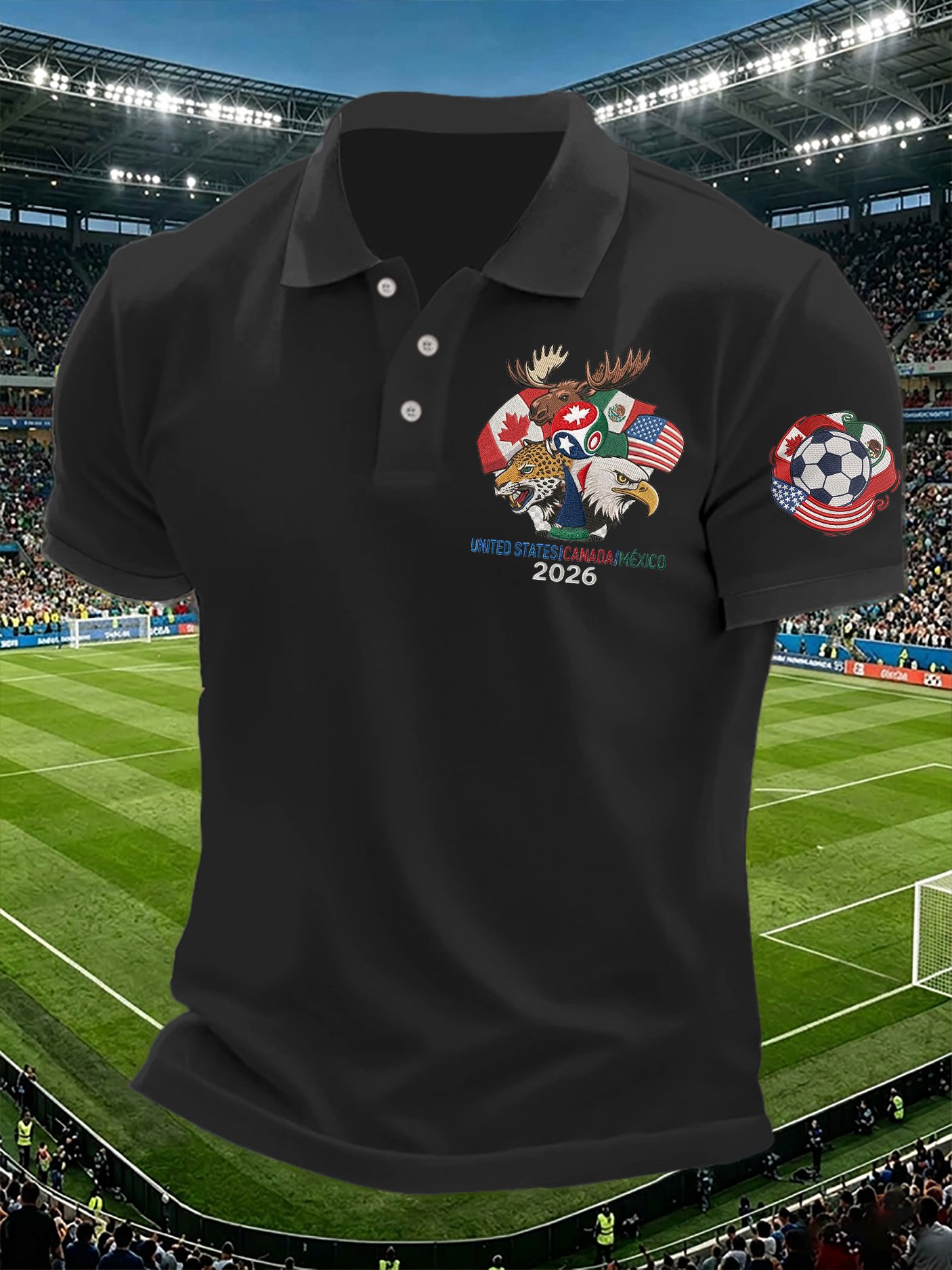 Men's Retro 2026 Soccer Mexico United States Canada Printed Polo Shirt