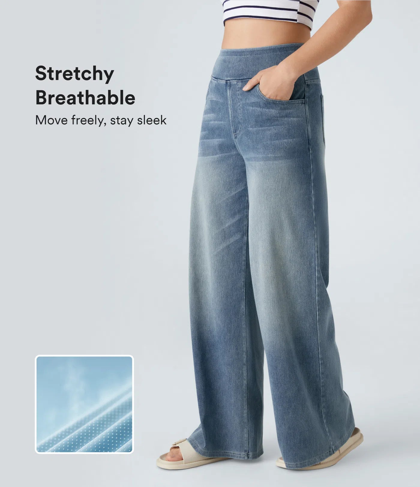 High Waisted Pockets Baggy Wide Leg Washed Casual Jeans