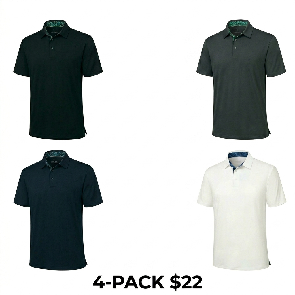 Men's 7-Pack Performance Polo Shirts – UPF30+, Quick-Dry, 4-Way Stretch