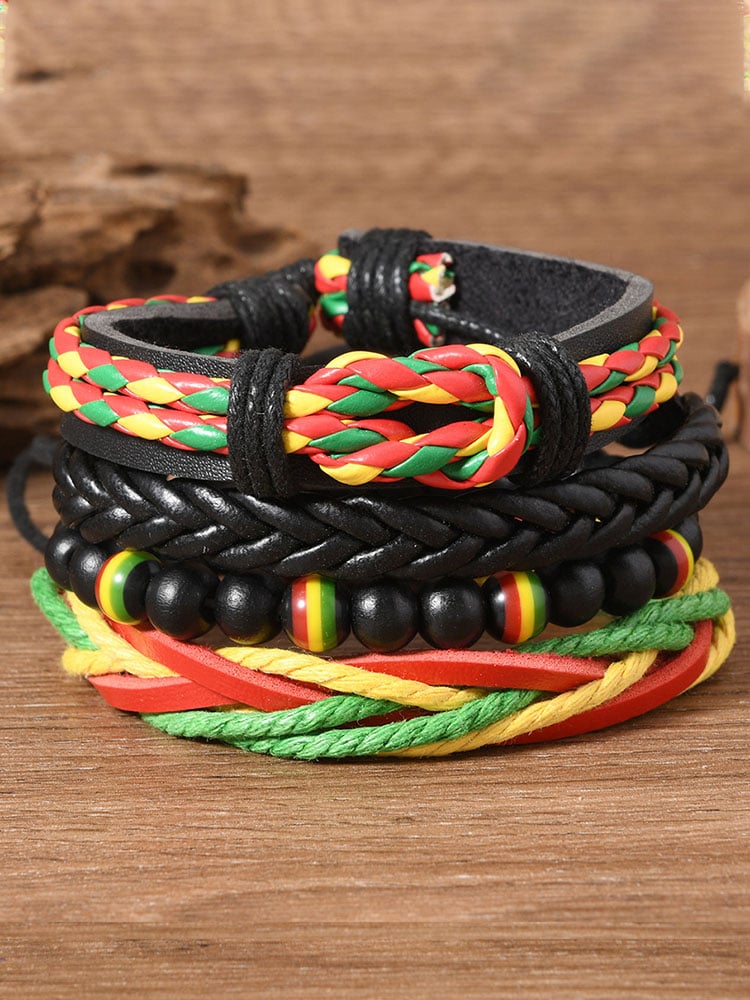 ✊🏾Black-Owned✊🏾Red Yellow Green Braided Leather Bracelet