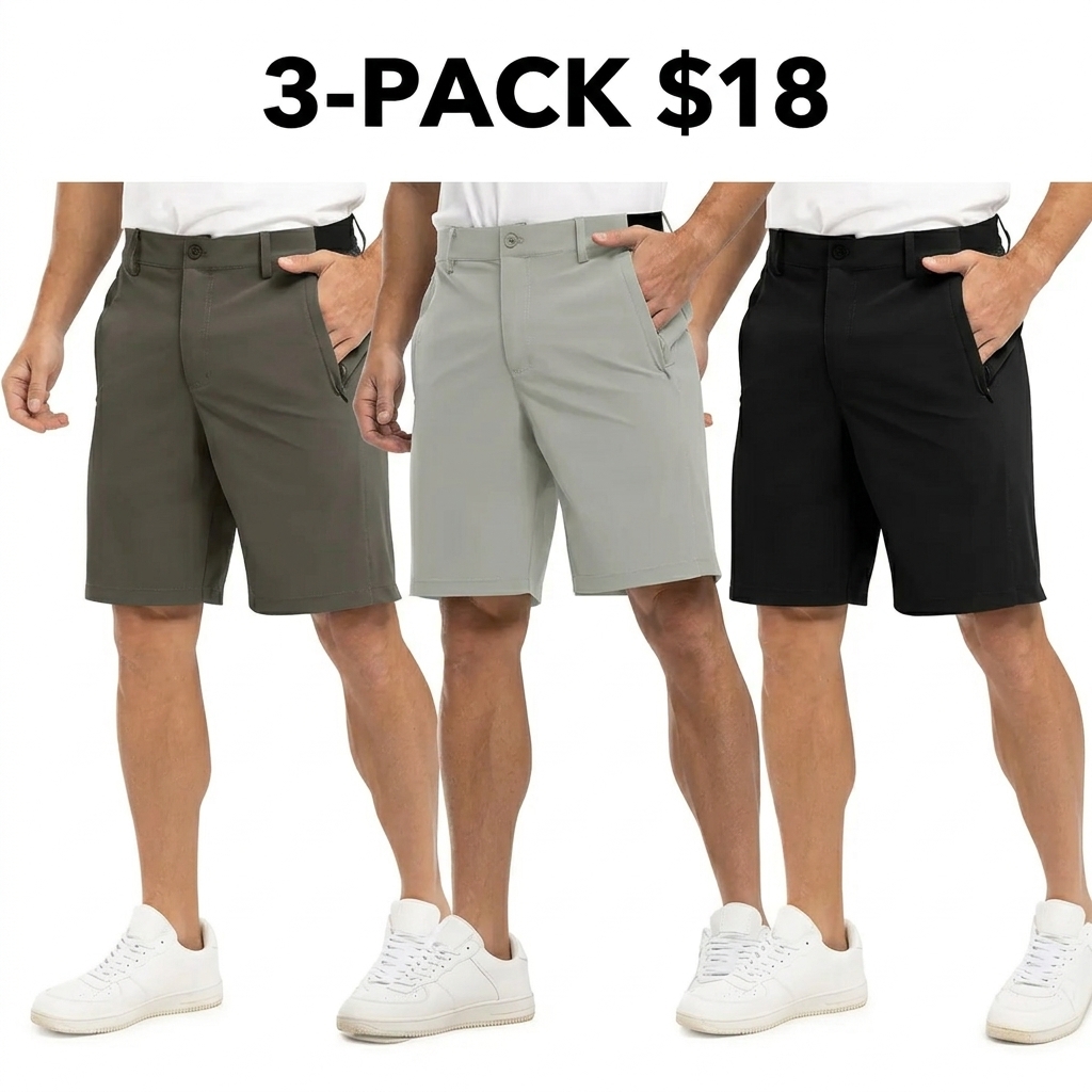 Men's 4-Way Stretch Shorts Quick Dry Casual Work Golf Pants Lightweight Breathable Zip Pockets Pants Summer Outdoor Bottoms